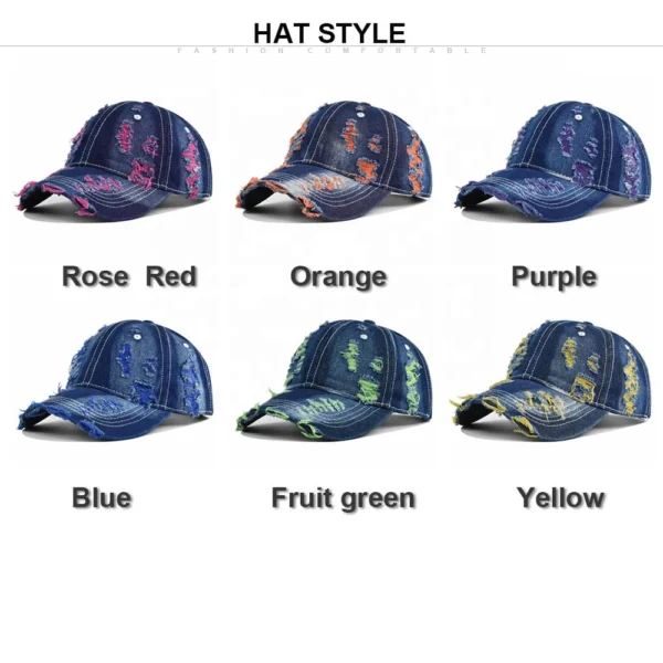Heavy-Distress Denim Streetwear Cap
