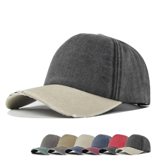 H6e85971cdfa24019873047c541ed9217I.webp Color-Block Washed 5-Panel Cap