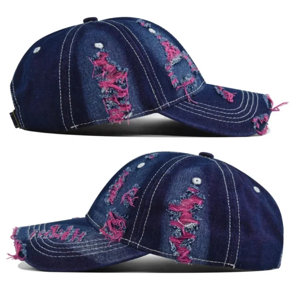 Heavy-Distress Denim Streetwear Cap