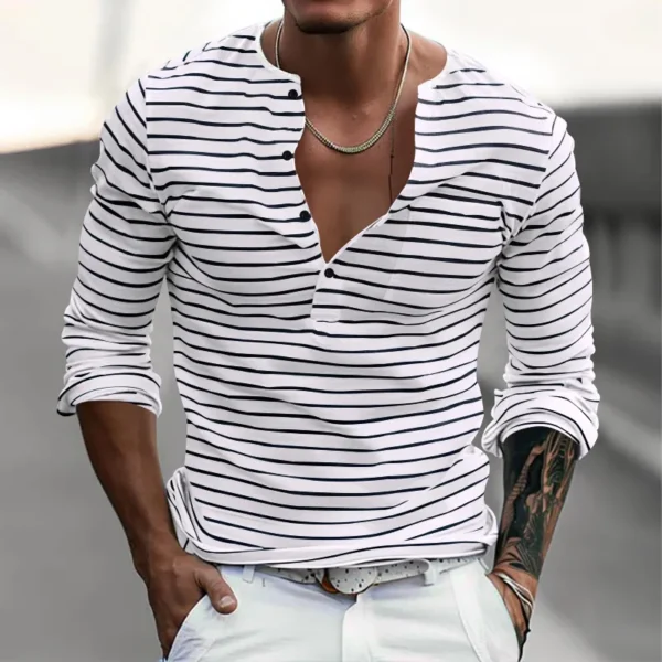 Men's Striped Long Sleeve Casual T-Shirt