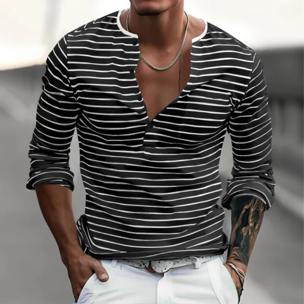 Men's Striped Long Sleeve Casual T-Shirt